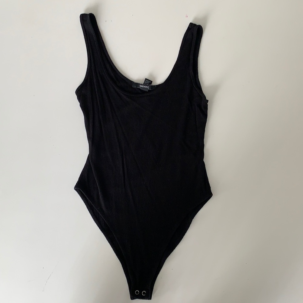Black ribbed tank bodysuit